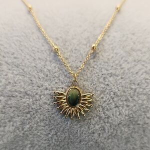 18k Gold Plated Stainless Steel Matcha Green Sunburst Pendant Necklace